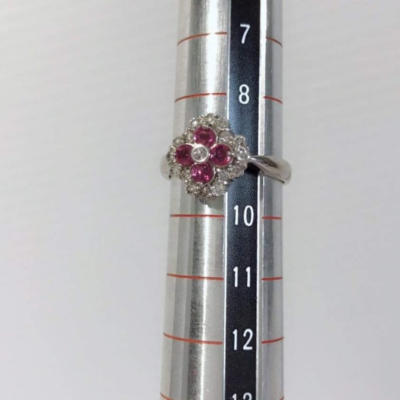 Platinum  900 Ruby Diamond Ring - Picture 2 of 4